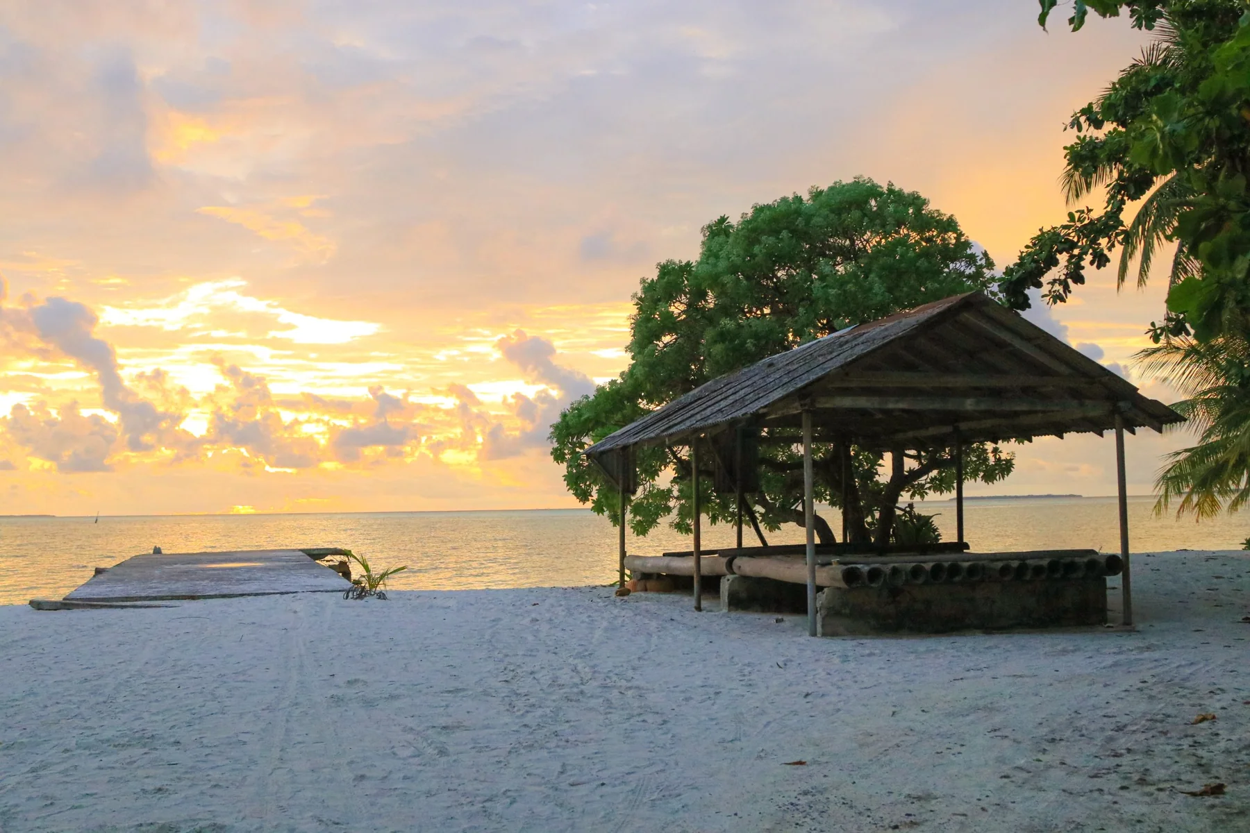 Island mosque at sunset